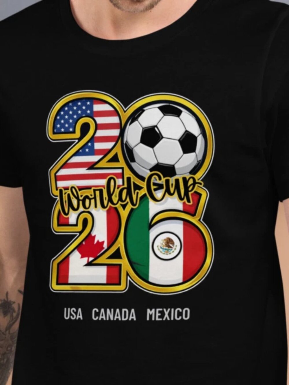 World Cup 2026 Graphic Black T-Shirt USA Canada Mexico Soccer Tee